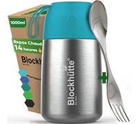 Blockhütte Boite Alimentaire Isotherme en Acier Inox 1L - Thermos Alimentaire, Étanche - Garde les repas chauds jusqu'à 14h - Thermos Lunch Box idéale pour tous les plats - turquoise