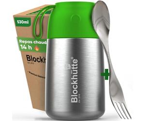 Blockhütte Gamelle isotherme Pour Repas Chaud 530ml en Acier Inox - Thermos Bebe Repas Hermétique - Boite Alimentaire Isotherme Chaud jusqu'à 14h - Lunch Box pour Nourriture et Soupe - vert clair