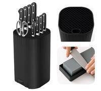 Blocs à Couteaux Vides, Qoosea 4 en 1 Universel Support Carré Rangement à Couteaux de Cuisine avec Fentes et Pierre à Aiguiser, Porte Ustensiles Cuisine für Rangement Ustensiles