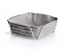 Blomus - Corbeille à pain en acier chromé et sac en tissu de coton, 26 x 26 x 9 cm, Taupe