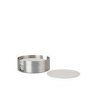 blomus -LARETO 64065 Lot de 6 sous-verres en silicone beige doux avec support en acier inoxydable Couleur Moonbeam