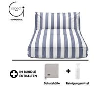Blomus STAY, transat d'extérieur, comprenant une housse de protection et un produit de nettoyage, couleur Lily White/Key Largo, dimensions 120 x 190 cm