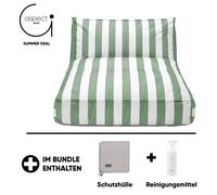 Blomus STAY, transat d'extérieur, comprenant une housse de protection et un produit de nettoyage offerts, couleur blanc lilas/vert canard, dimensions 120 x 190 cm