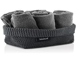 Blomus -Tela- 68885 Panier à Crochet L en Fibre synthétique, Anthracite, Panier de Rangement, Fabrication Artisanale, Aspect Exclusif, idéal pour Serviettes, cosmétiques, etc. (H x l x P) : 9 x 12 x