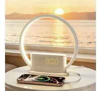 blonbar lampe de réveil, réveil avec lumière naturelle imitant le lever du soleil, 3 niveaux de luminosité, 10 sonneries naturelles, port USB, veilleuse pour la chambre à coucher