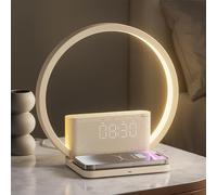 blonbar Réveil Lumineux Simulateur d'Aube, Lampe de Reveil avec tactile réglable,3 niveaux de luminosité,lampe de chevet avec chargeur sans fil, aide à dormir les bébés et les adultes