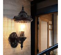 BLOOHK Applique murale d'extérieur victorienne noire, lanterne extérieure en aluminium vintage étanche, luminaire de porche verre transparent for porte d'entrée, patio, jardin