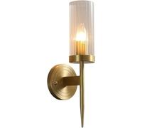 BLOOHK Applique murale moderne en laiton, applique de vanité verre cannelé, luminaire mural à bougie dorée for salle bain, miroir, couloir, salon