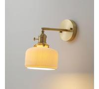 BLOOHK Applique murale réglable en laiton mat japonais, luminaire mural à abat-jour céramique blanche, lampe de lecture intérieure moderne for chevet chambre coucher(A)