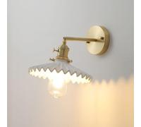 BLOOHK Applique murale réglable en laiton mat japonais, luminaire mural à abat-jour céramique blanche, lampe de lecture intérieure moderne for chevet chambre coucher(D)