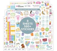 bloom daily planners Lot d'autocollants pour planificateur de grossesse et de première année de bébé - 8 feuilles/plus de 580 autocollants - Autocollants sur le thème de la maternité/nouveau-né pour