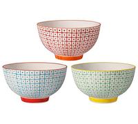 Bloomingville Bols à Petit-déjeuner Carla - Bol à céréales Couleur Ø 13,5 cm, Rouge Bleu Vert, Céramique, Lot de 3, Capacité 420 ML