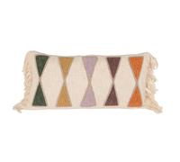 Bloomingville Coussin Lombaire brodé en Coton avec Franges, Terre Multicolore