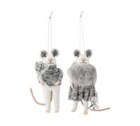 Bloomingville Décoration de Noël souris Peo 2 pièces Blanc-gris