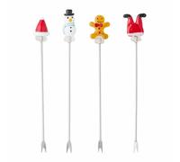 Bloomingville Feliz 82061252 Lot de 4 fourchettes à Cocktail avec Motif de Noël Amusant sur Verre, 2 x H 12 cm, Rouge