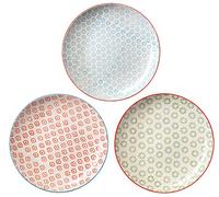 Bloomingville Grande Assiettes Emma - Plate Couleur ø 25 cm, Bleu Rouge Vert, Céramique, Lot de 3