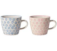Bloomingville Isabella Lot de 2 tasses à café avec anse rétro à paroi épaisse Ø 9,5 x H 8 cm Bleu rose Céramique Capacité env. 280 ml