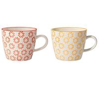 Bloomingville Isabella Lot de 2 tasses à café rétro à paroi épaisse avec anse Rouge/jaune Ø 9,5 x H 8 cm Capacité env. 280 ml