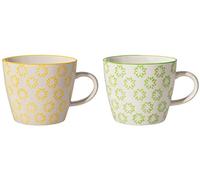 Bloomingville Isabella Lot de 2 tasses à café rétro en céramique avec anse à paroi épaisse Ø 9,5 x 8 cm Jaune vert 280 ml