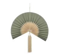 Bloomingville JAIME Décoration murale verte - Décoration murale en bambou avec plis verts, centre beige et pompon, L 75 x H 70 cm, avec boucle de suspension