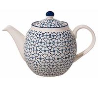 Bloomingville Kristina Théière rétro grande théière avec passoire intégrée devant le bec vintage Ø 14 cm, bleu, céramique, peut contenir env. 1200 ml