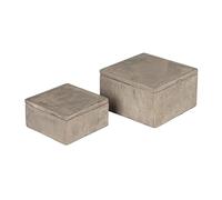 Bloomingville Lot de 2 boîtes en ciment contemporaines avec couvercles Gris