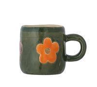 Bloomingville MINI Addy Tasse pour enfant 130 ml - Tasse en grès vert foncé avec motif floral, peinte à la main, pour petites mains d’enfants, passe au micro-ondes et au lave-vaisselle, 82060484