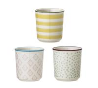 Bloomingville Patrizia Charmant Lot de 3 coquetiers en céramique - Couleurs Pastel Rose, Vert et Jaune