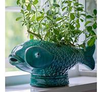 Bloomingville, pot de fleurs HIRO, vert, avec motif poisson, pot intérieur, 43x19 cm
