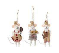 Bloomingville Suspension de sapin de Noël Peo laine 3 pièces Souris pâtissières