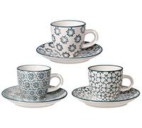 Bloomingville Tasses à Expresso & sous-Tasses Kristina - Couleur C: Ø 6 x H 5,5 cm, S: Ø 11,5 cm, Bleu, Céramique, Lot de 3, Capacité 80 ML