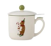 Bloomingville Valentin Gobelet avec couvercle et infuseur à thé, vert, grès, T10 x H 11 cm, 300 ml