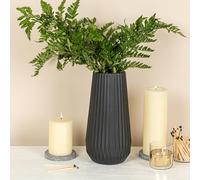 Bloomingville Vase Rond cannelé en grès avec Lignes en Relief, Noir Mat