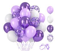 BlooMoo 60 Pièces Ballons Violet Blanc, 12 Pouces Latex Ballon Violet Macarons Blanc, Ballons Metalliques, Ballon Confettis, pour Anniversaire Mariage Décoration de Fête