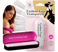 BLOOMORA Fashion Tape - Adhésif Double Face Peau & Vêtement - 36 Bandes Transparentes (7,6 x 1,3 cm) - Scotch Vêtement Peau Imperméable - Body Tape, Scotch Tissu, Ruban pour Robes - Boîte en Métal