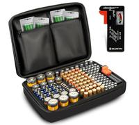 BLOSTM Boite Rangement Piles - 140 Emplacements Organisateur | avec Testeur de Piles, Étui de Rangement Pile pour AAA, AA, 9V, C, D, Bouton (Non Incluses) - Boite Pile