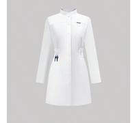 Blouse à manches longues, col rond, taille élastique, ajustée, pour femmes. Tenue de travail pour infirmière, dentiste, soins de santé, animalerie, laboratoire. Couleur blanche, printemps. L,M,S,XSUni