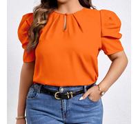 Blouse ample à manches bouffantes, col ouvert, couleur unie, pour femmes grandes tailles, pour le travail et le quotidien 0XL,1XL,2XL,3XL,4XL,5XLUnicoloreTissu tissé