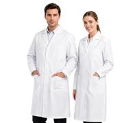 Blouse Blanche Chimie Homme Femme Blouse Laboratoire Coton de Physique Chimie Lycée avec Poche et Bouton Blouses Medicale Manche Longue pour College Étudiant Medicale Infirmier (B-White2, XXL)