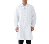 Blouse Blanche Chimie Physique Médicale Scientifique Coton Manche Longue avec Poche pour Chimie étudiant et Lycée Hospital Industriel école Grande Taille Couleur Unie