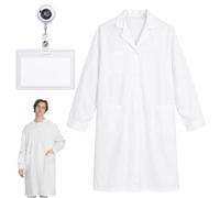 Blouse Chimie Lycee Femme Homme | Blouse Blanche Manche Longue en Polyester | Lavable et Respirante pour Collège | Ensemble avec Étui Porte-Badge Transparent | Étudiants TP Physique Chimie Taille XL