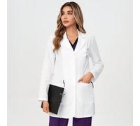 Blouse de laboratoire blanche classique moderne ajustée pour femme, de 35 pouces, avec 3 poches, en tissu extensible, pour infirmière, uniforme L,M,S,XL,XS,XXL,XXSTissu tissé