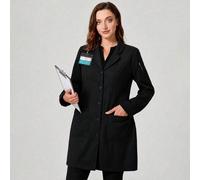 Blouse de laboratoire noire pour femmes grande taille, col à revers, manches longues, 3 poches, tenue de travail pour infirmière, dentiste, soins de santé, hôpital vétérinaire et laboratoire 0XL,1XL,2