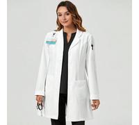 Blouse de travail à manches longues avec col et deux poches pour femmes grandes tailles. Tenue de travail pour infirmière, dentiste, soins de santé, animalerie, laboratoire. Couleur blanche, printemps