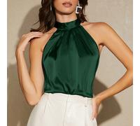 Blouse de travail en satin unicolore à col ras-du-cou, Hauts sans manches L,M,S,XL,XS,XXL,XXSUnicoloreSatin