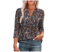 Blouse de Travail Femme Impression Vintage Tee Shirt Manche 3/4 Femme Col V T-Shirt Affaires Quotidiennes Femmes Hauts Tunique Casual Loose Tops Léger Chic et Élégant Chemise Pas Cher
