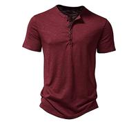 Blouse De Travail Homme Col en V- T Shirt Coton Manches Courtes Couleur Unie avec Bouton Décontracté Regular Fit Haut De Tous Les Jours Top Baggy Tunique Comfortable Chic Chemise