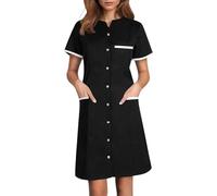 Blouse Infirmiere Femme Tunique Médicale Femme Col en V Manche Courte Uniforme De Travail Robe D'infirmière Uniforme De Travail Tenue Aide Soignante Professionnelle avec Poches Vêtements (02 Black, L)