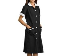 Blouse Infirmiere Femme Tunique Médicale Femme Col en V Manche Courte Uniforme De Travail Robe D'infirmière Uniforme De Travail Tenue Aide Soignante Professionnelle avec Poches (01 Black, XL)
