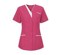 Blouse Médicale Femme Manches Courtes Col V - Tunique de Travail Infirmière Grande Taille, Vêtements de Travail et Uniformes Tenue Medicale Femme pour Clinique,Pharmacie,Hôpital et Cabinet
